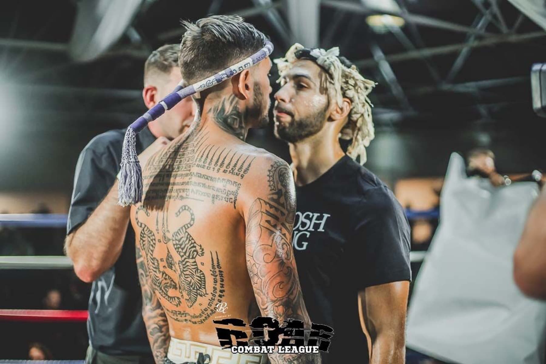 Two Muay Thai fighters face to face before the first bell