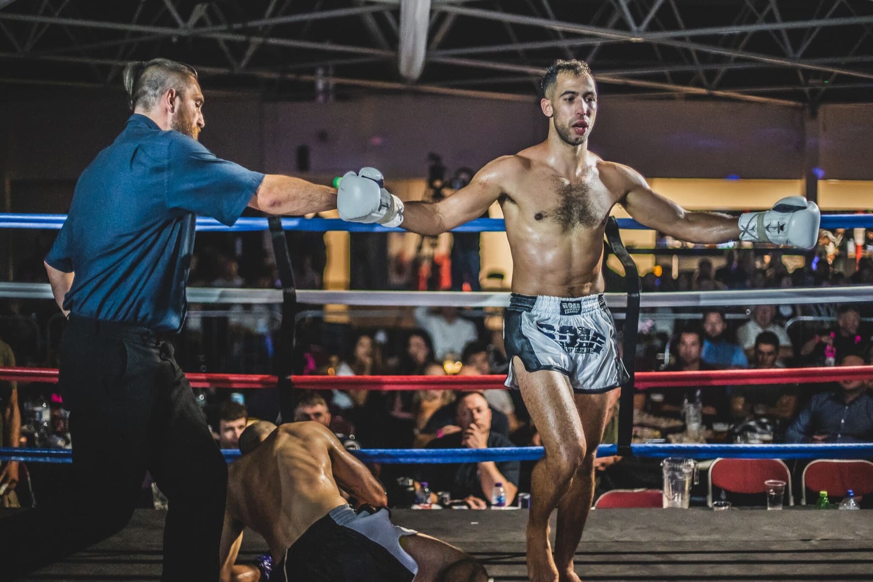 Fighter standing over a downed opponent after the finish