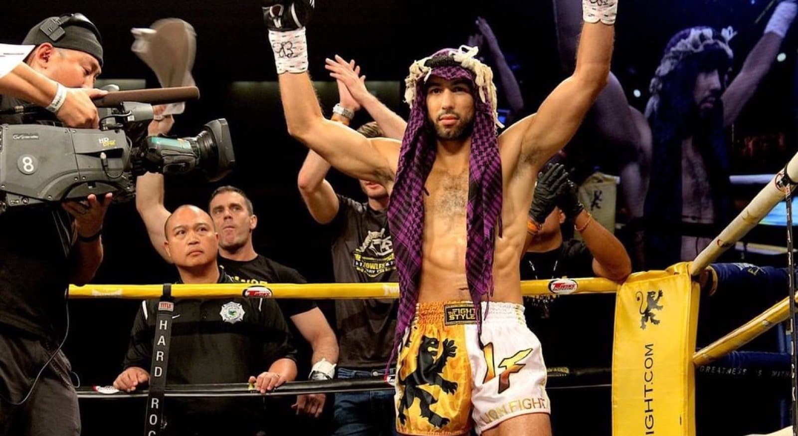 Teep and Flow fighter celebrating a win in the ring